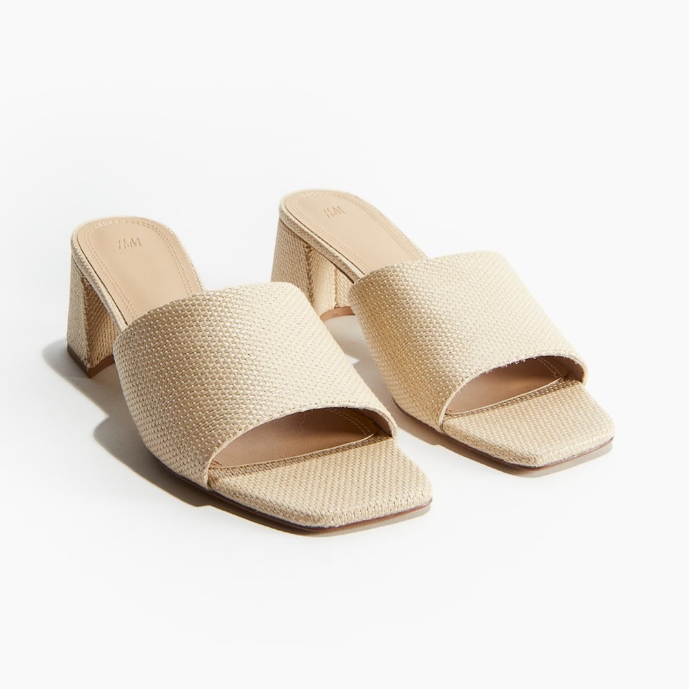 H&M Cream Textured Block Heeled Mules size 41